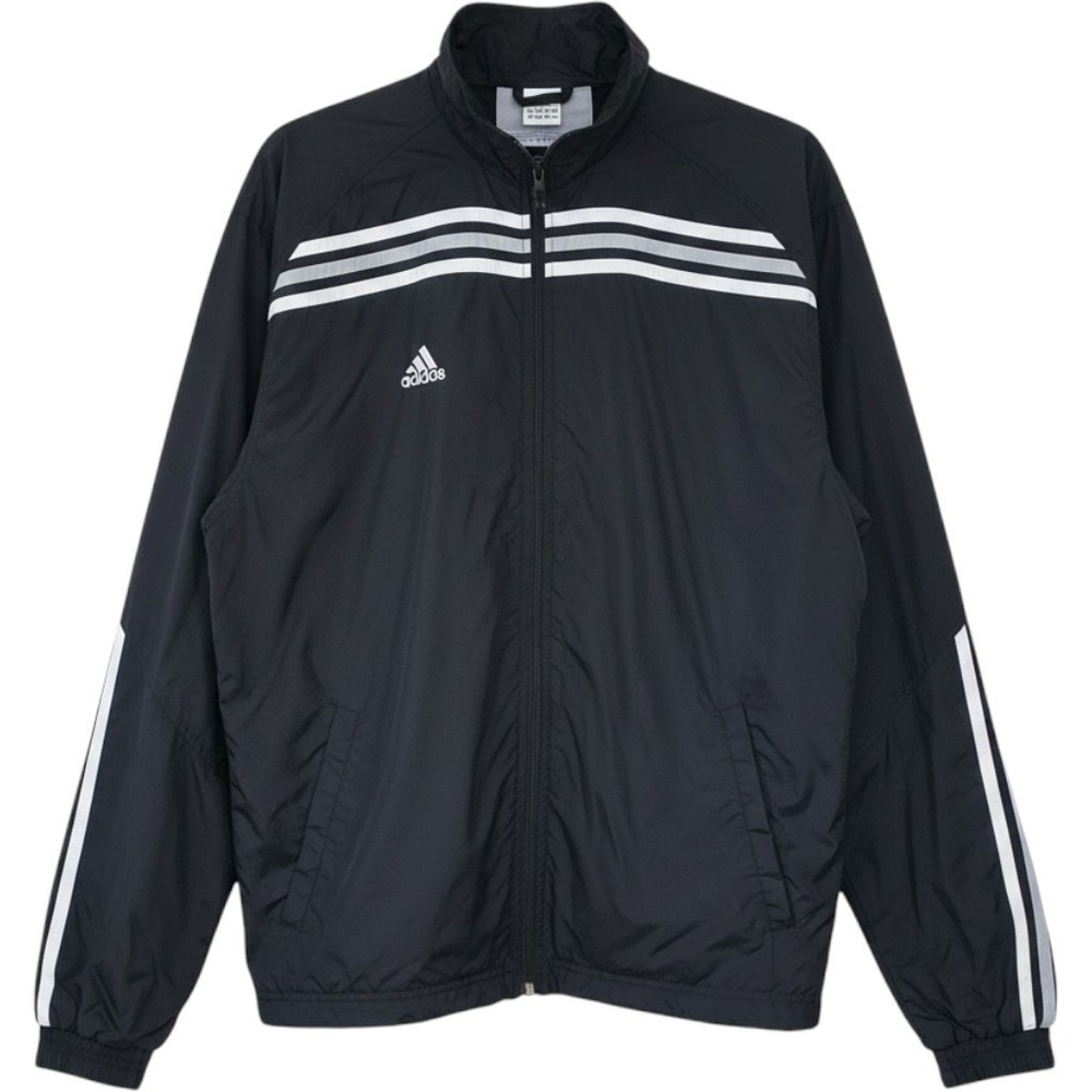 Adidas Windbreaker Jacket Mens Medium Black Excellent 3 Stripe Mesh Lined Zip